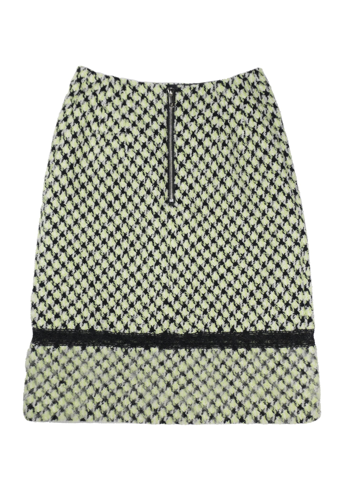 Houndstooth Tweed Straight Skirt